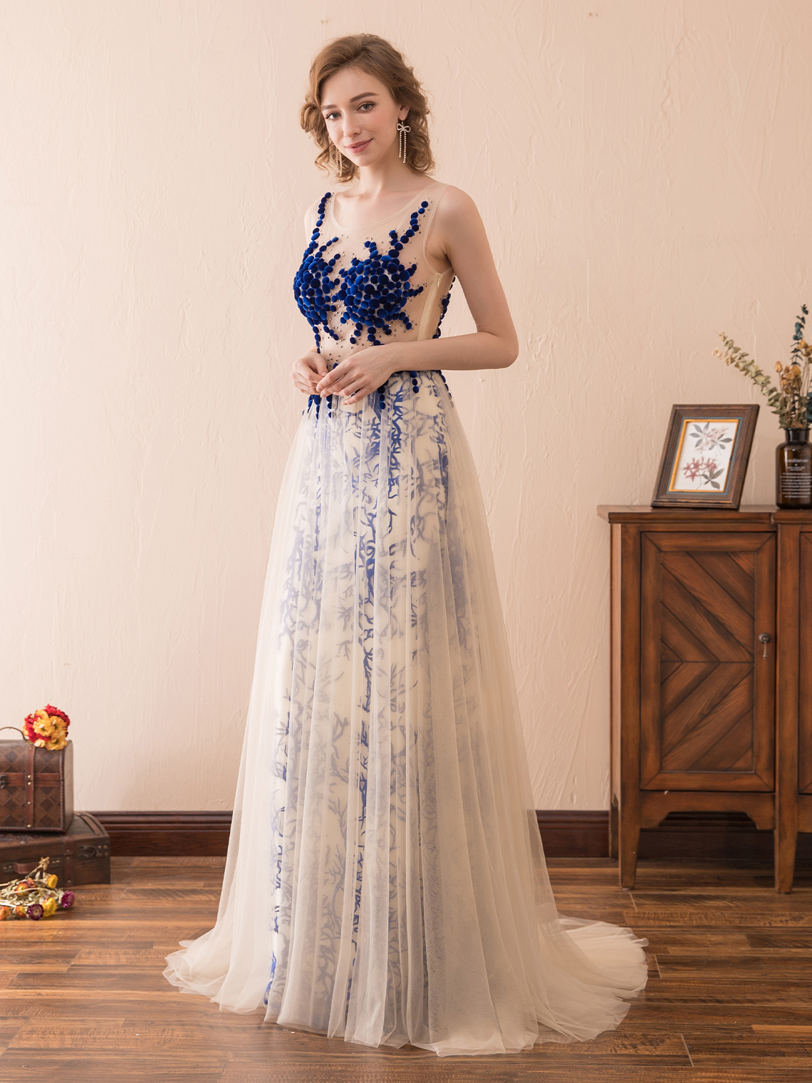 A-Line/Princess Illusion Sexy Prom Gown Tulle with Sequin Appliques