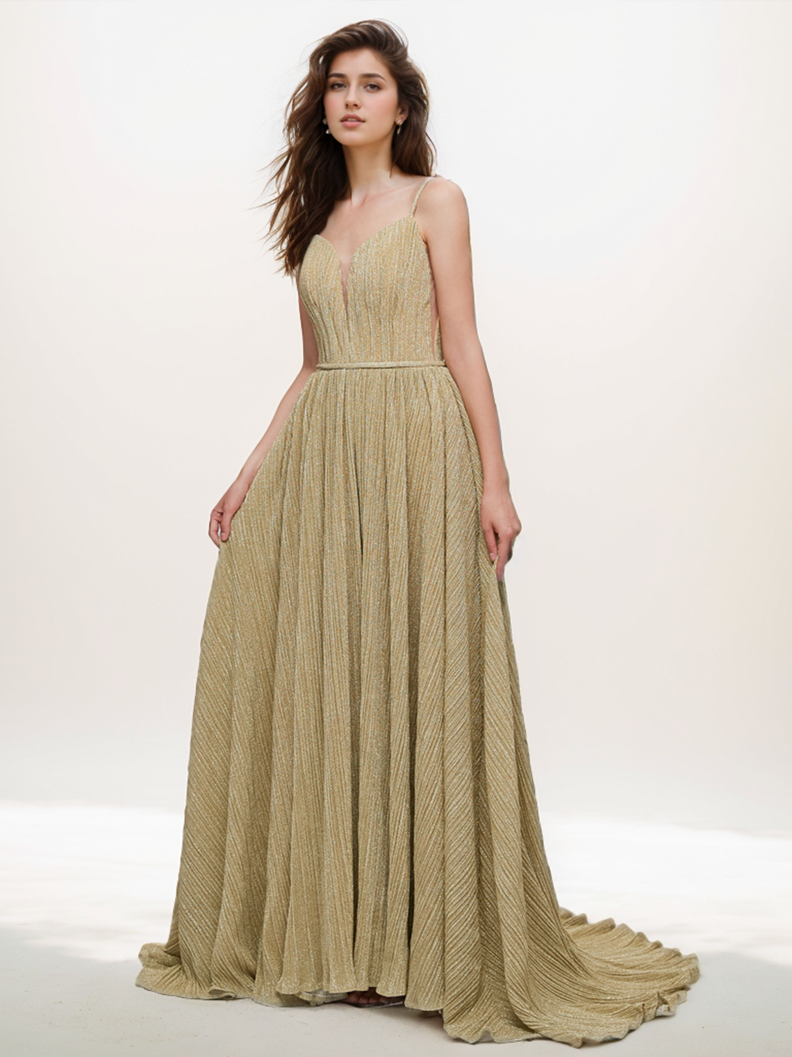 A-Line Evening Gown Beautiful Back Prom Formal Dress Pleats