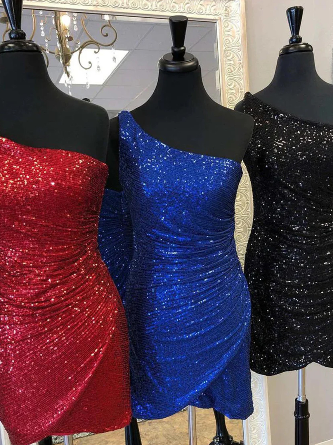 Sheath/Column One Shoulder Sequins Tight Glitter Homecoming Dress