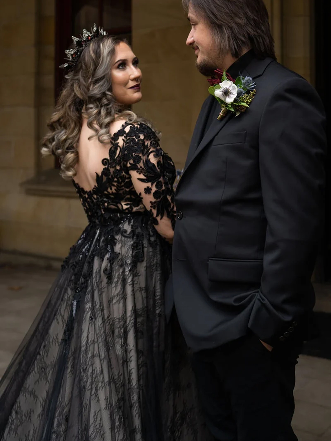  A-Line Modern Gothic Boho Lace Black Wedding Dress Vintage Unique