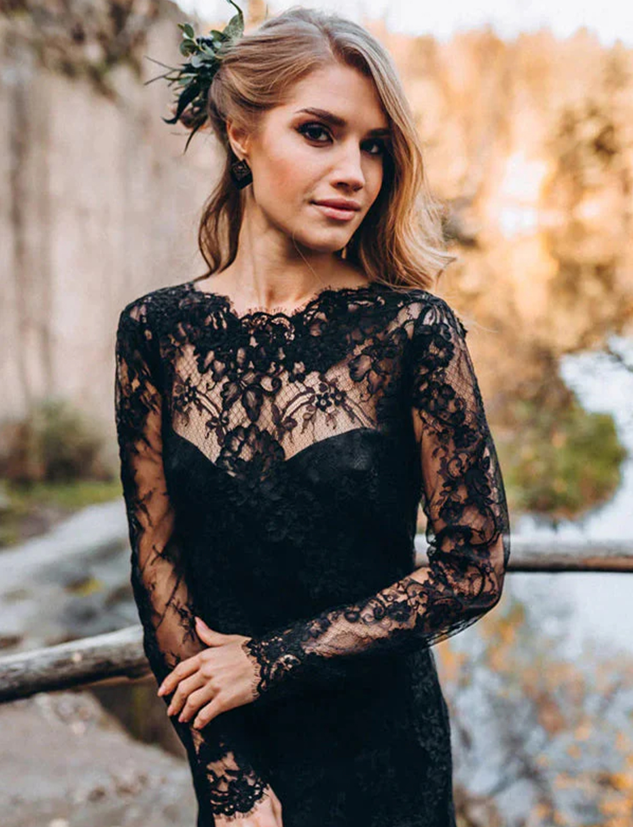 A line Black Sweetheart Long Sleeves Beach Lace Wedding Dresses