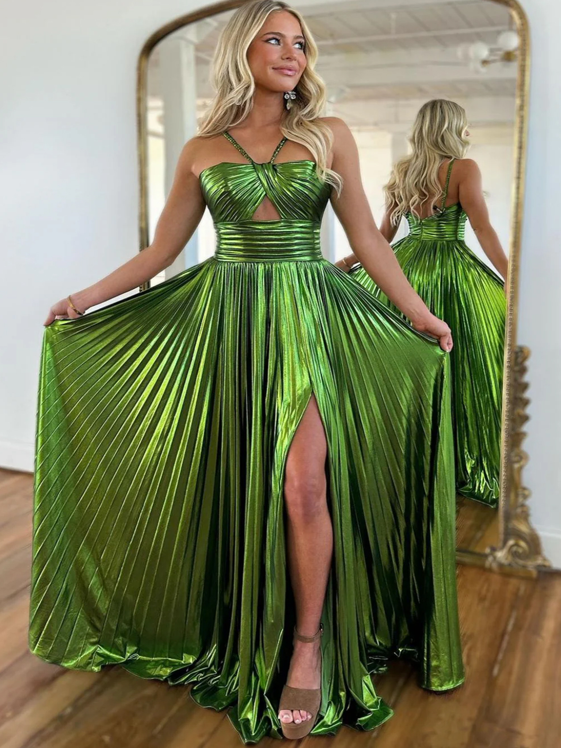 A-Line Halter Neck Sleeveless Long Prom Dress With Split