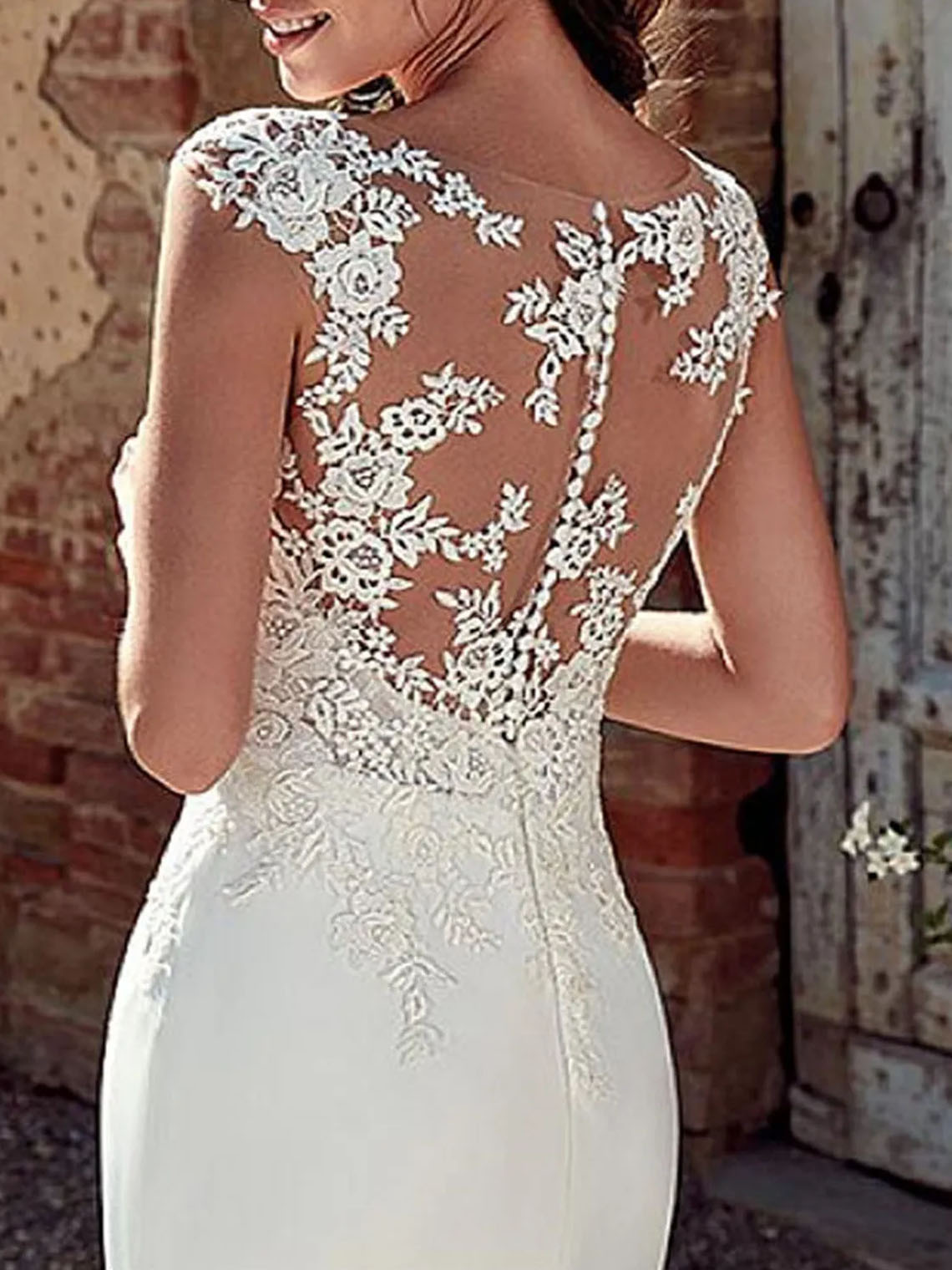 Mermaid Tulle Lace Scoop Neck Court Train With Applique Wedding Dress