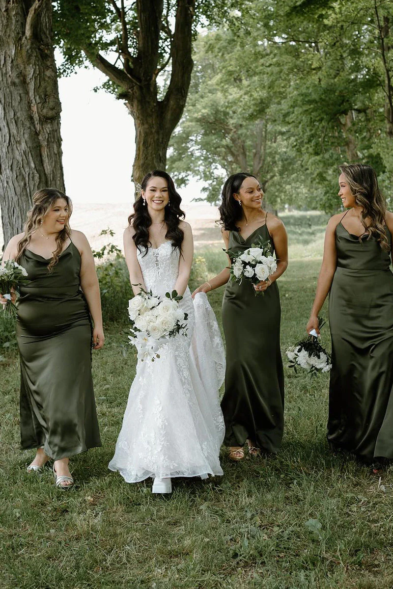 Sheath/Column Green Satin Cowl Neck Bridesmaid Dresses