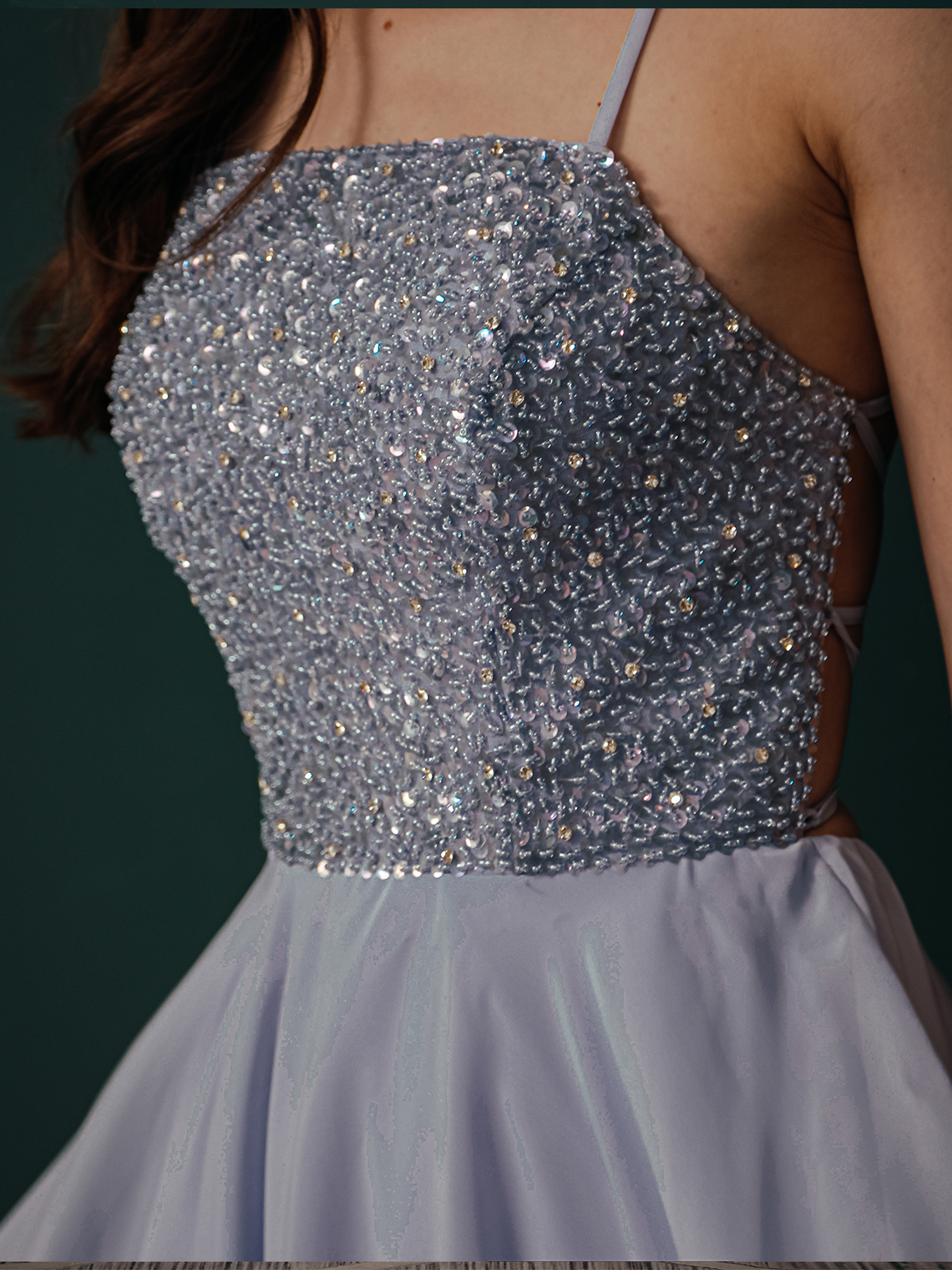 A-Line Cocktail Party Dresses Homecoming Dress Open Back Beaded Glitter
