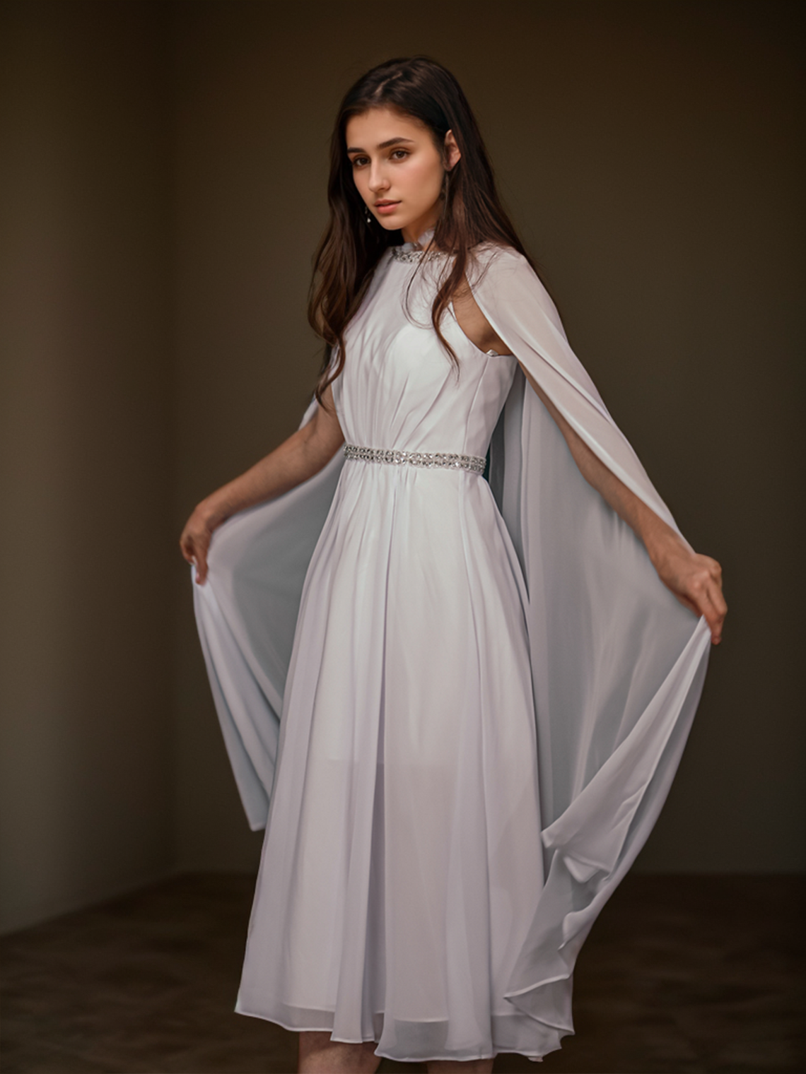 A-Line Wedding Guest Dress Evening Formal Dress Jewel Neck Beading