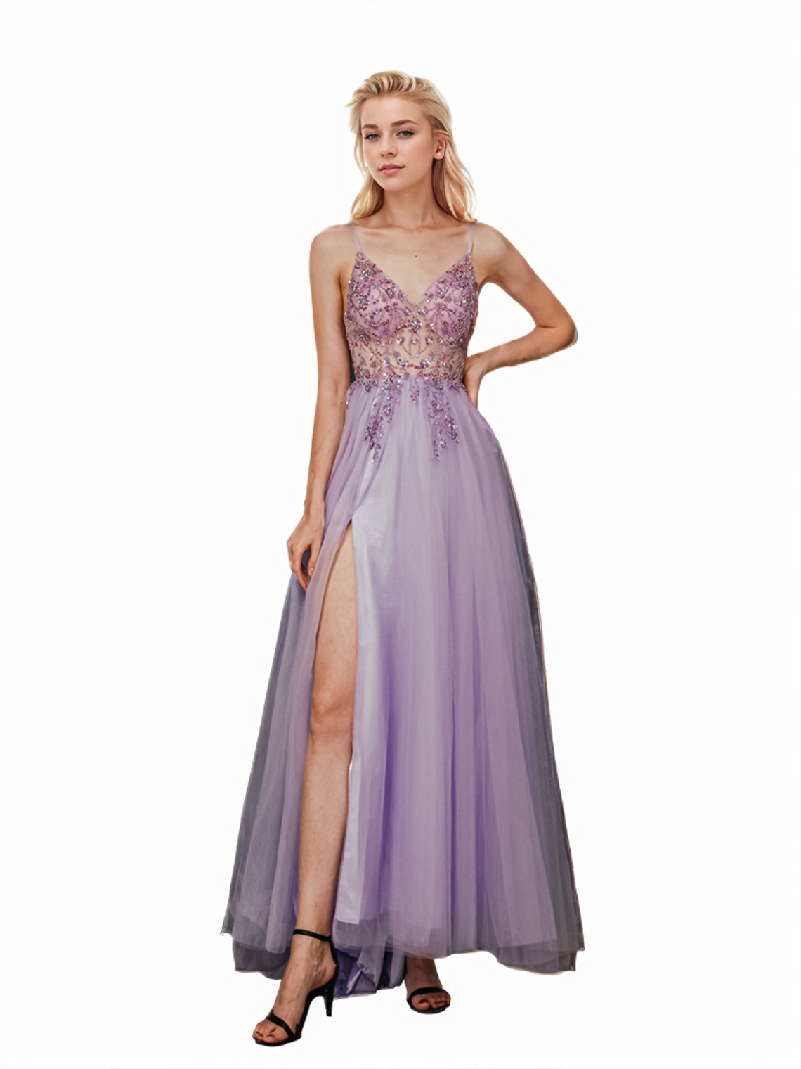 A-Line Sparkle Prom Gown Evening Dress Beading V Neck Floor Length