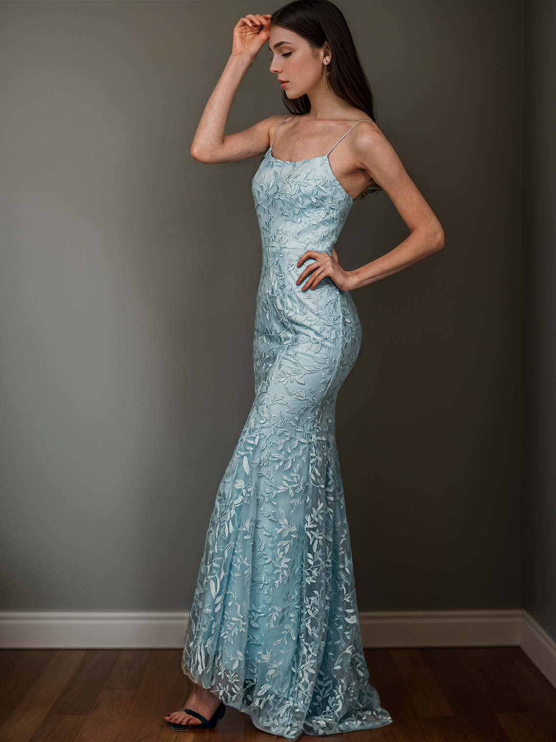 Mermaid Evening Gown Sexy Backless Prom Dresses Lace with Appliques 