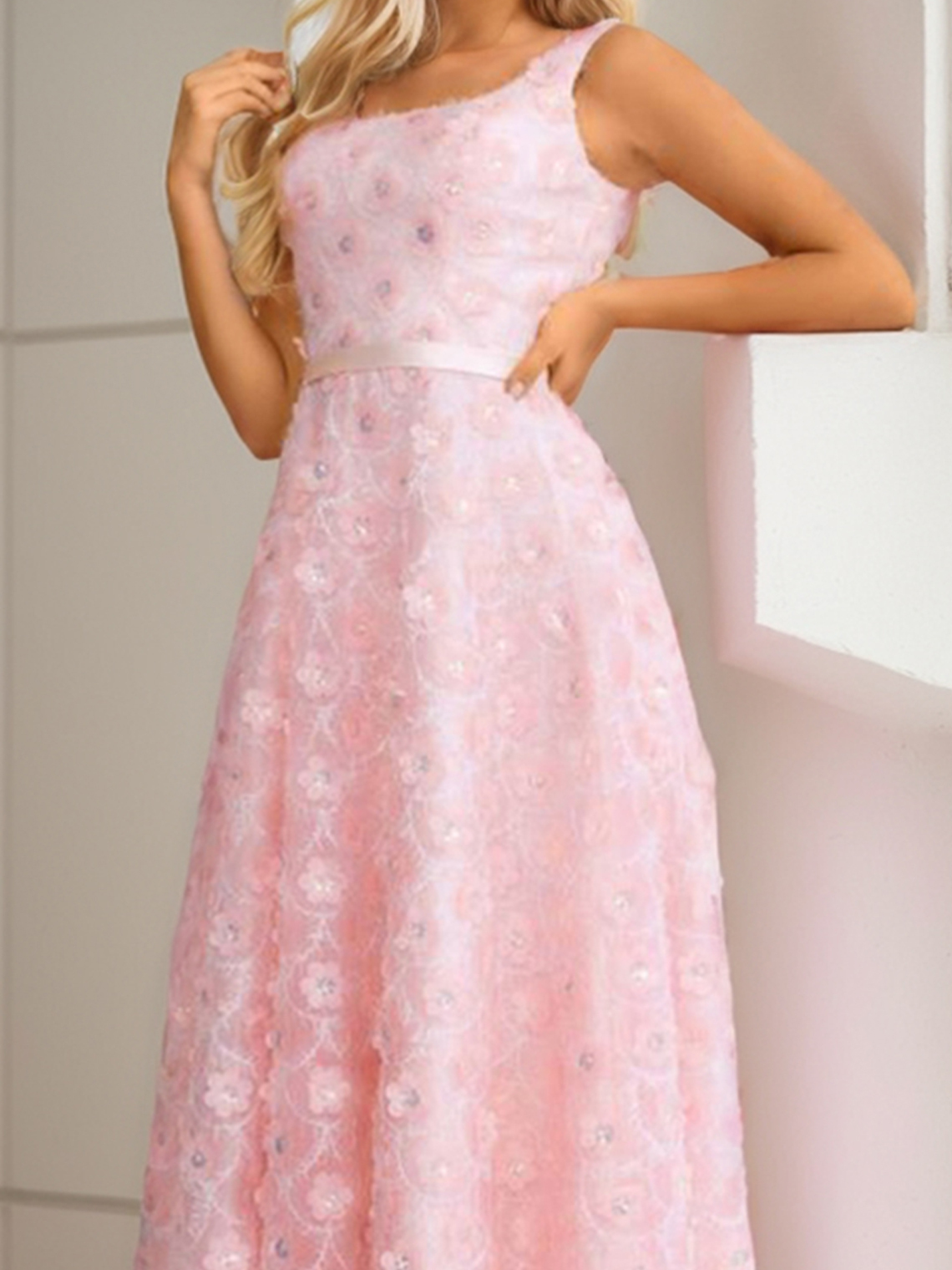 A-Line Romantic Prom Evening Dress Floor Length Quinceanera Dress 