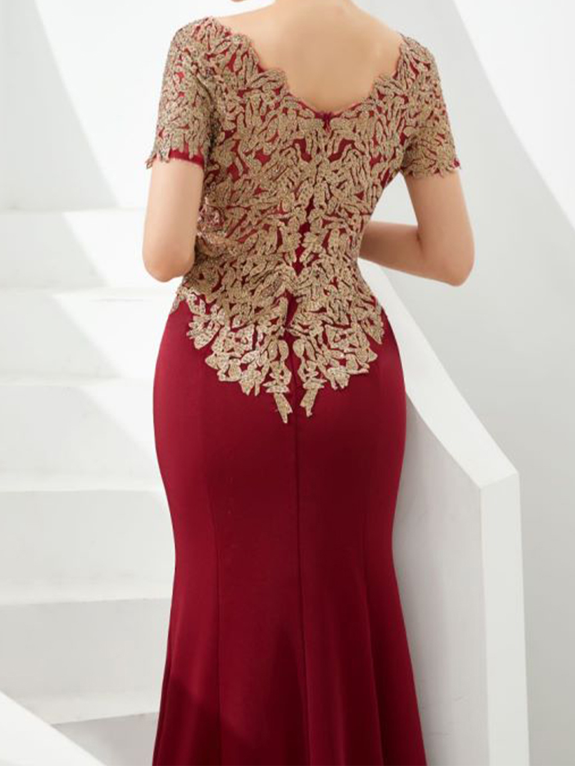 Mermaid/Trumpet Evening Dress Bateau Neck Short Sleeves Prom Dress