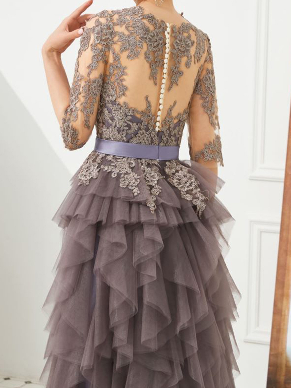 A-Line Vintage Evening Prom Dress Jewel Neck Half Sleeve Party Gowns