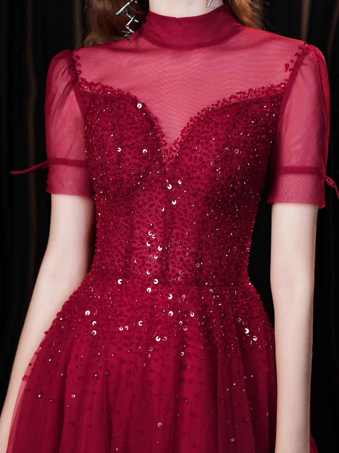 A-Line/Princess Evening Dresses Luxury Sparkle Light Burgundy Prom Gown