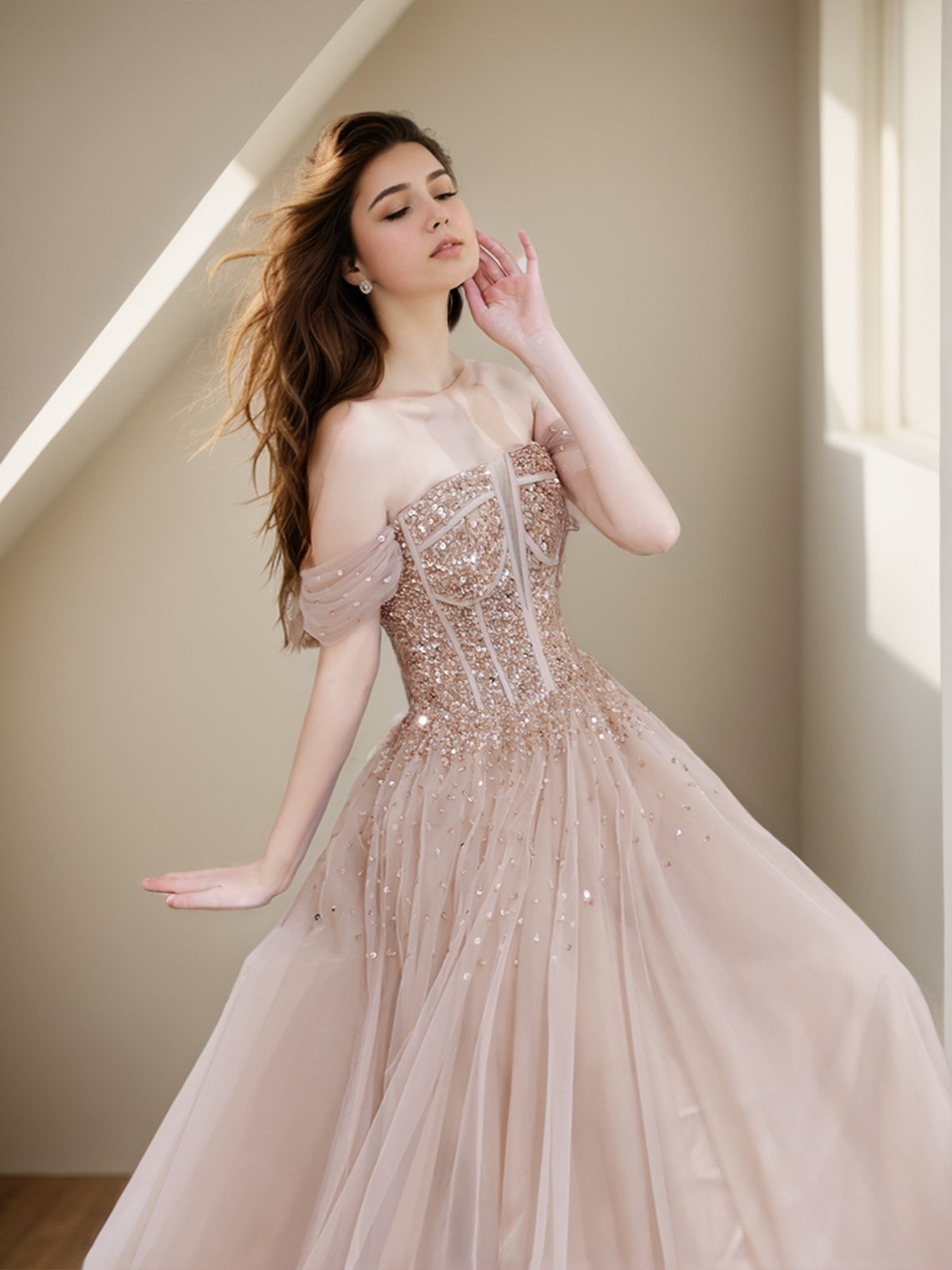  A-Line Prom Dresses Sparkle Evening Dress Luxury Floor Length Beading