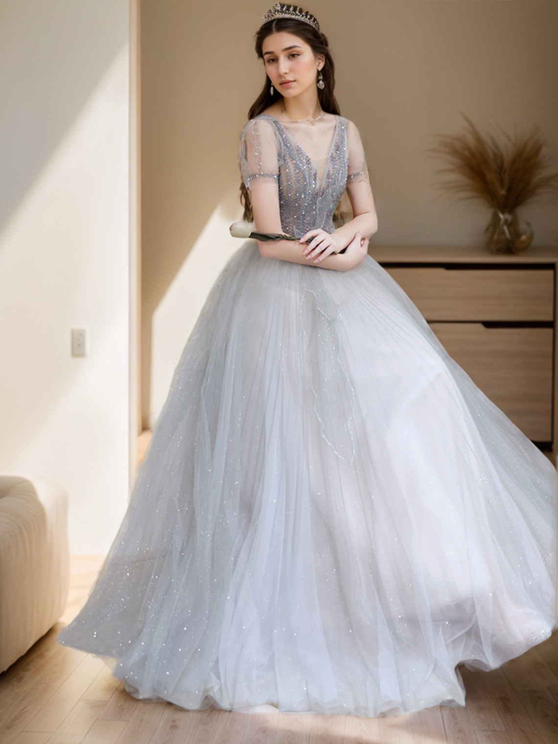 A-Line/Princess Evening Gown Sparkle&Shine Graduation Dress Floor Length