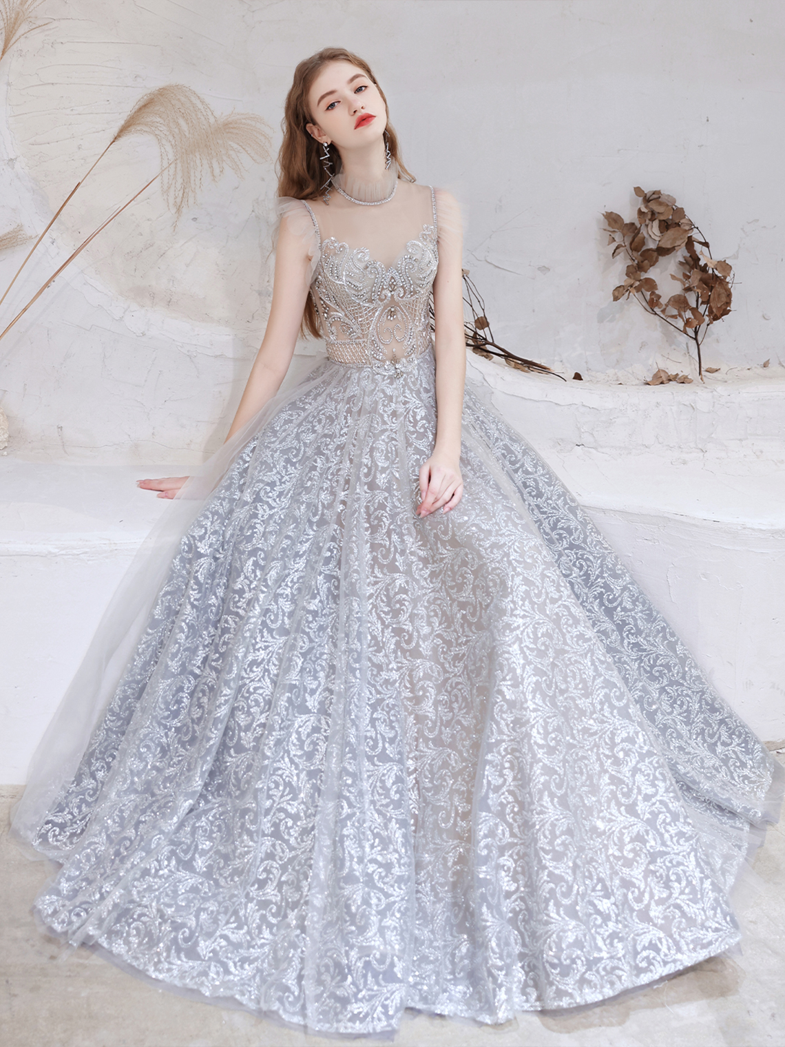 A-Line/Princess Prom Dresses Formal Evening Dress Tulle Sequin Beading