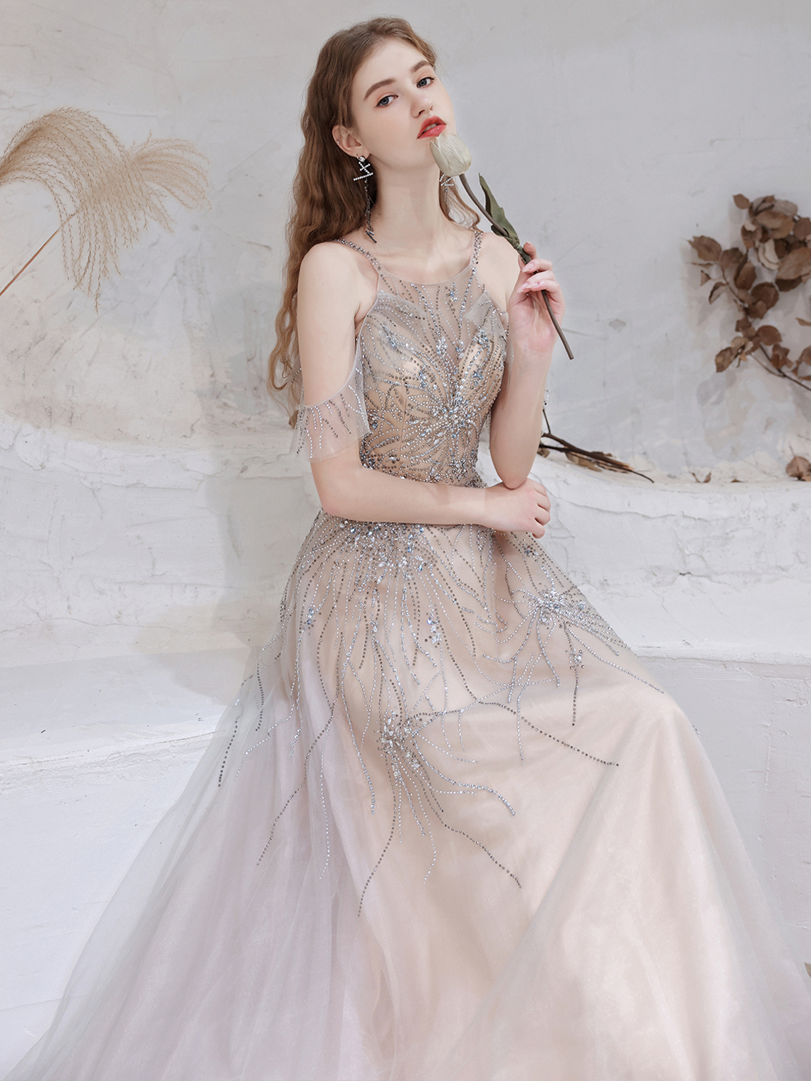 A-Line/Princess Prom Dresses Sparkle Formal Elegant Evening Dress 