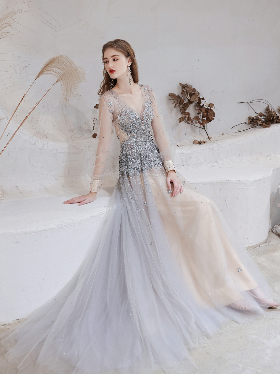 A-Line/Princess  Elegant Evening Gown Sweep/Brush Train Prom Dress