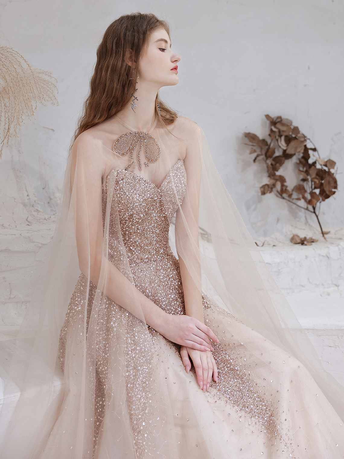 A-Line/Princess Luxury Evening Dresses Prom Gown Sweep / Brush Train