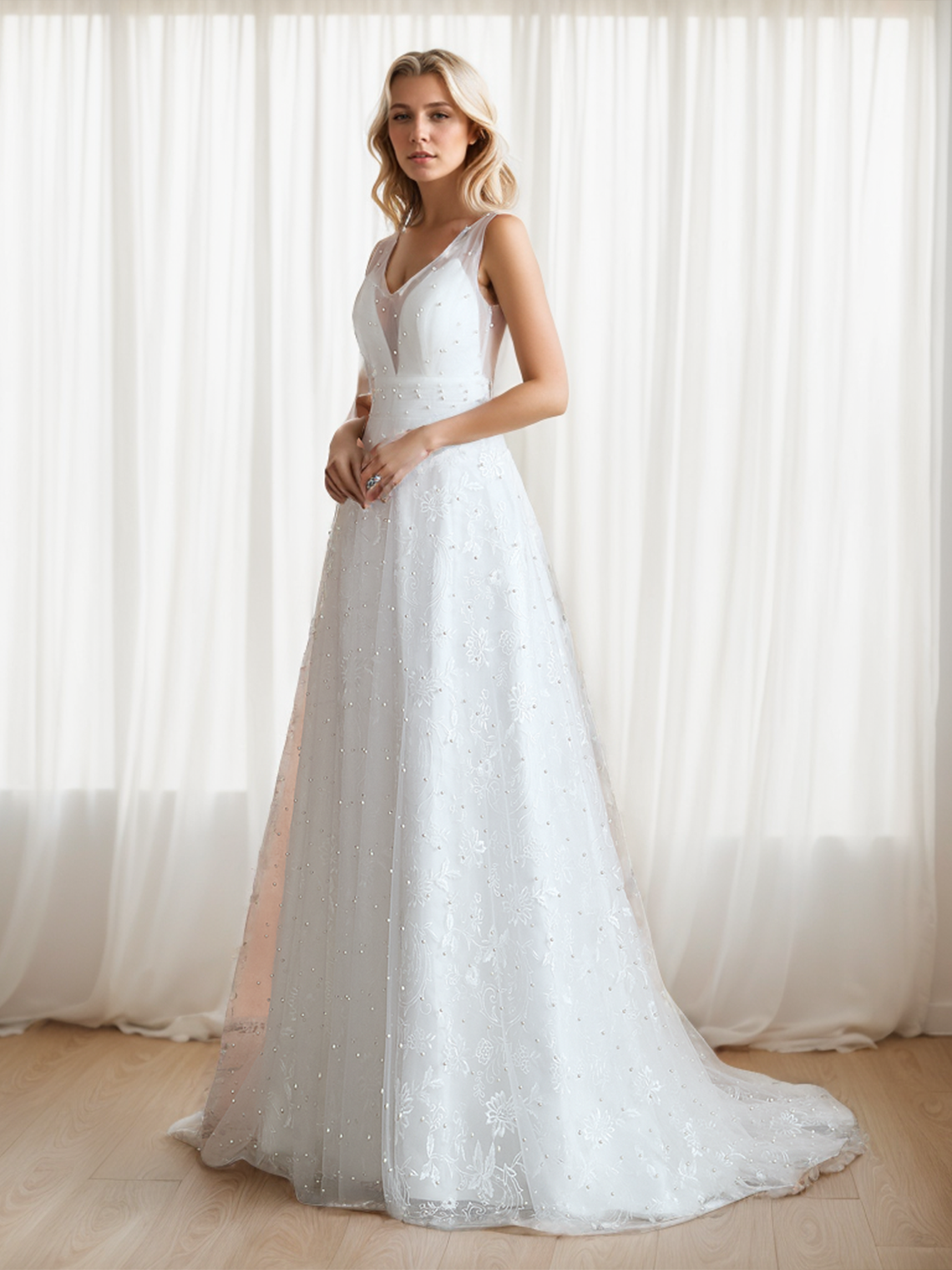 A-Line/Princess Engagement Formal Wedding Dresses Beading Bridal Gowns