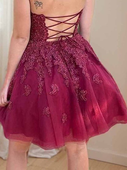 Dress A-line Sleeveless Tulle Beading Short/Mini Party Cocktail Dress