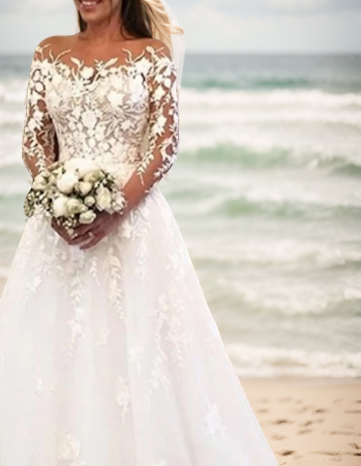 Vintage Formal Wedding Dresses Ball Gown Off Shoulder Long Sleeve Chapel Train Lace Bridal Gowns With Buttons Appliques