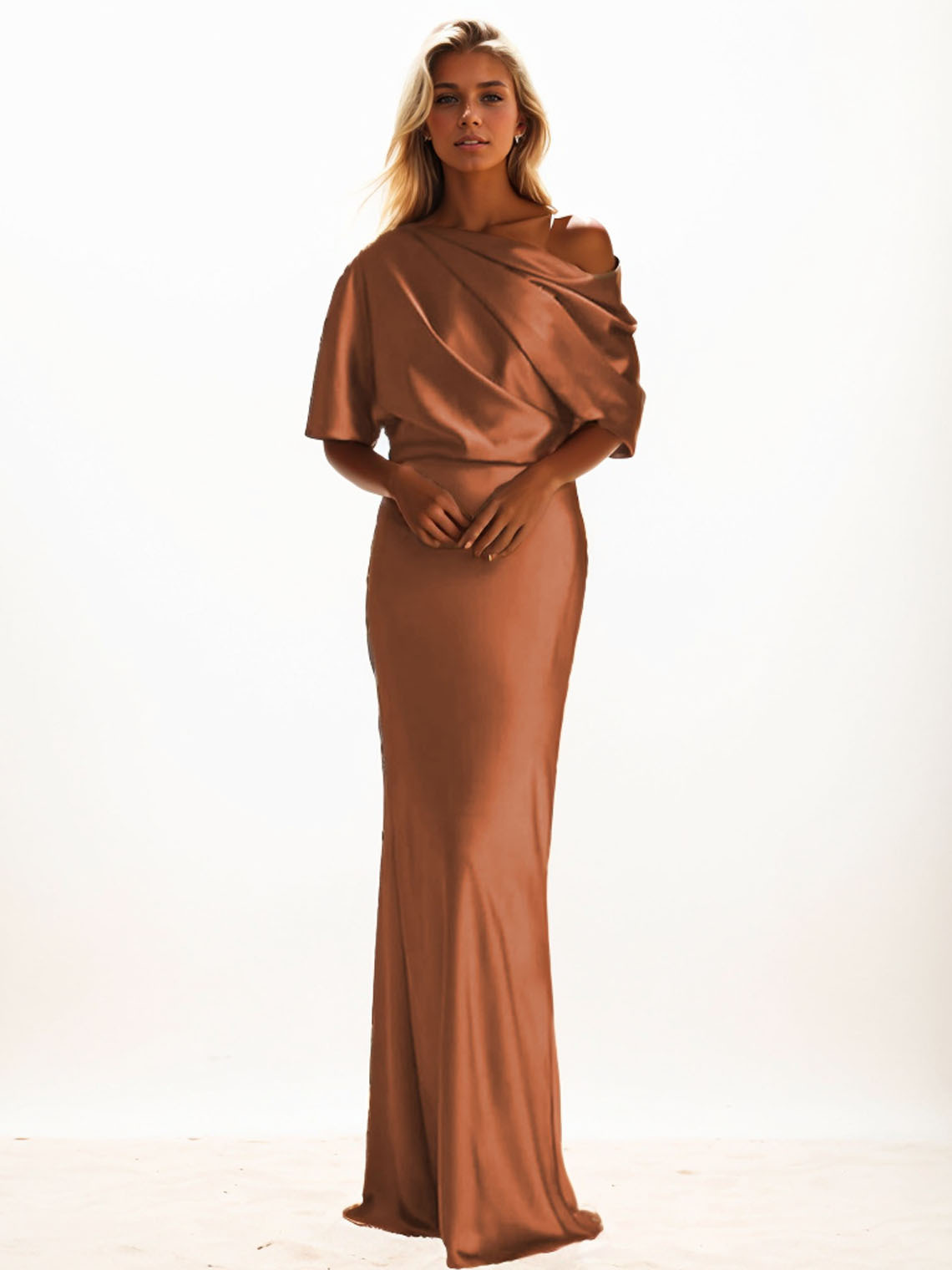 Sheath/Column 1/2 Sleeve One Shoulder Floor-Length Long Prom Evening Dresses