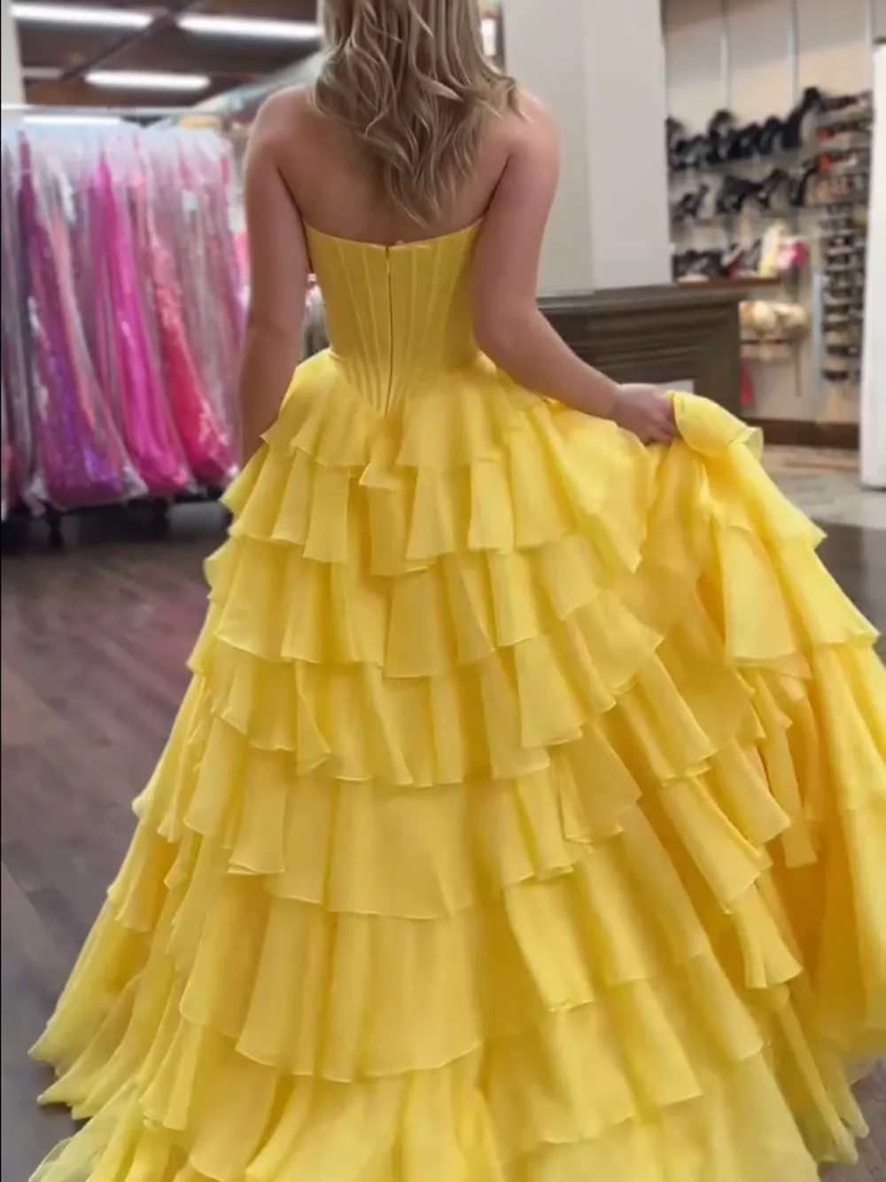 Princess Sweetheart Chiffon Ruffled Slit Long Corset  Prom Dress