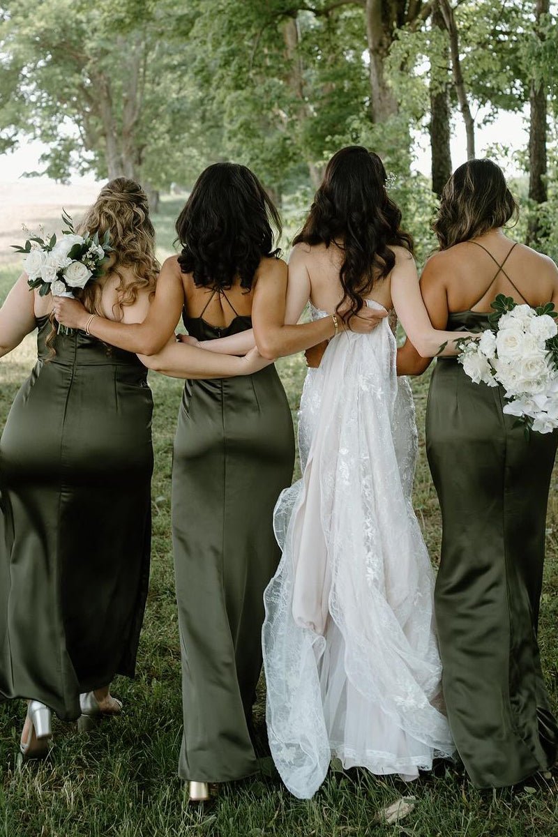 Hunter Green Silk Satin Cowl Neck Bridesmaid Dresses, product image 2
