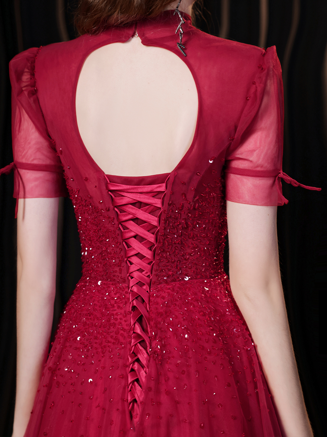 A-Line/Princess Evening Dresses Luxury Sparkle Light Burgundy Prom Gown