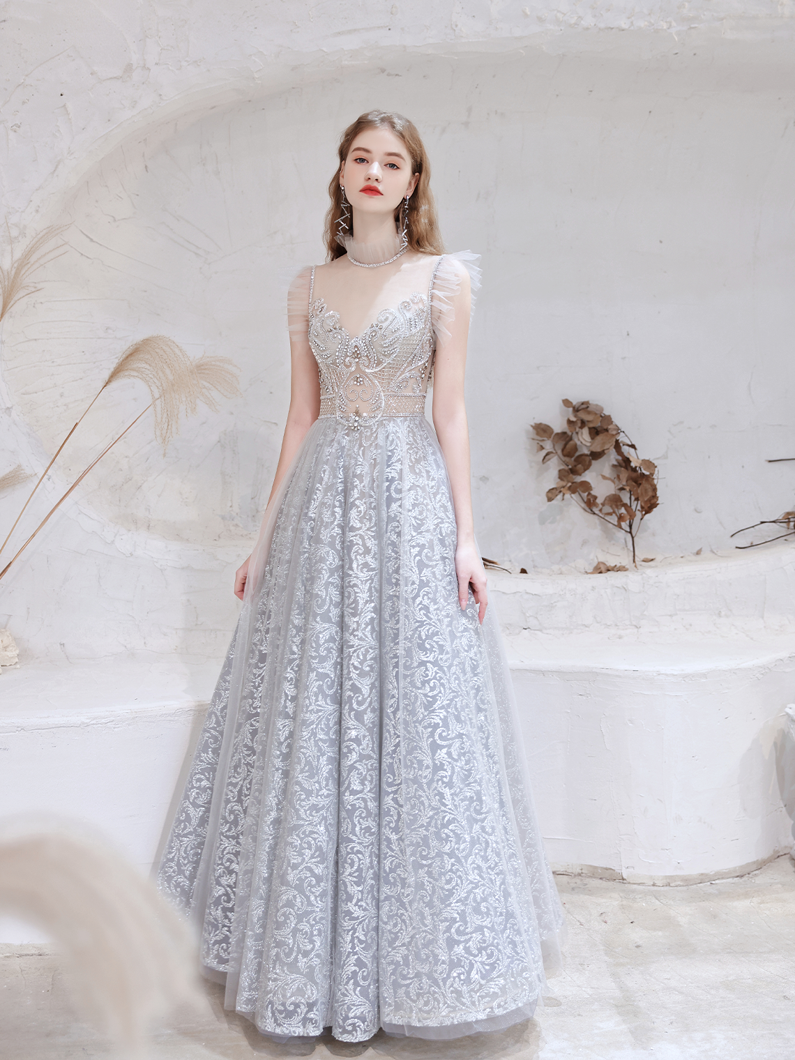 A-Line/Princess Prom Dresses Formal Evening Dress Tulle Sequin Beading