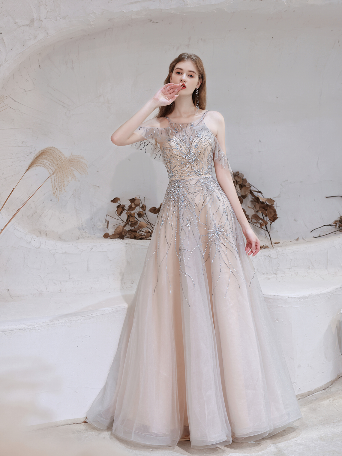 A-Line/Princess Prom Dresses Sparkle Formal Elegant Evening Dress 