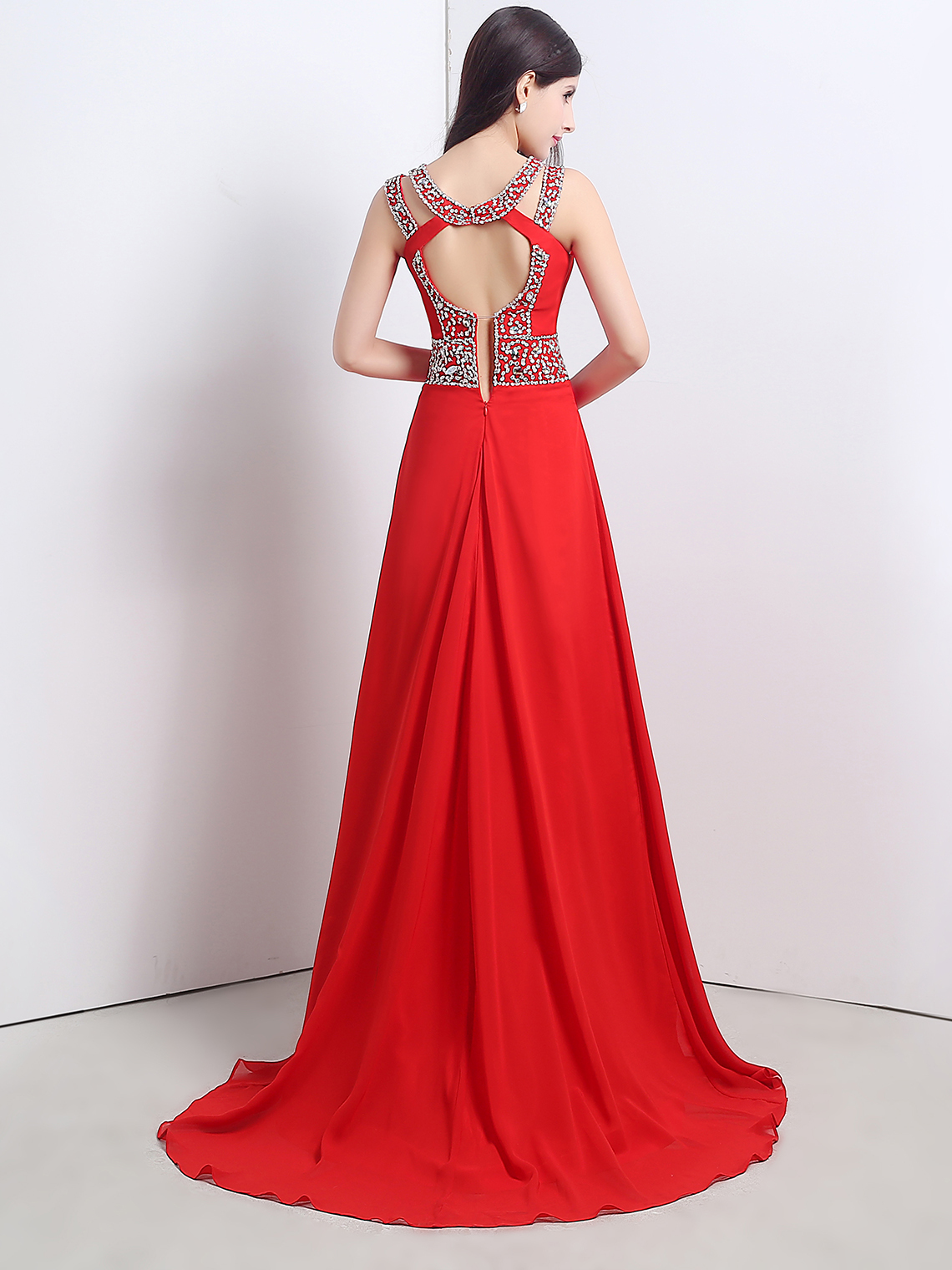 A-Line/Princess Elegant Evening Dress Jewel Neck Chiffon with Beading