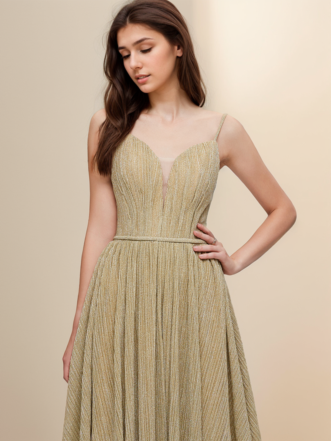 A-Line Evening Gown Beautiful Back Prom Formal Dress Pleats