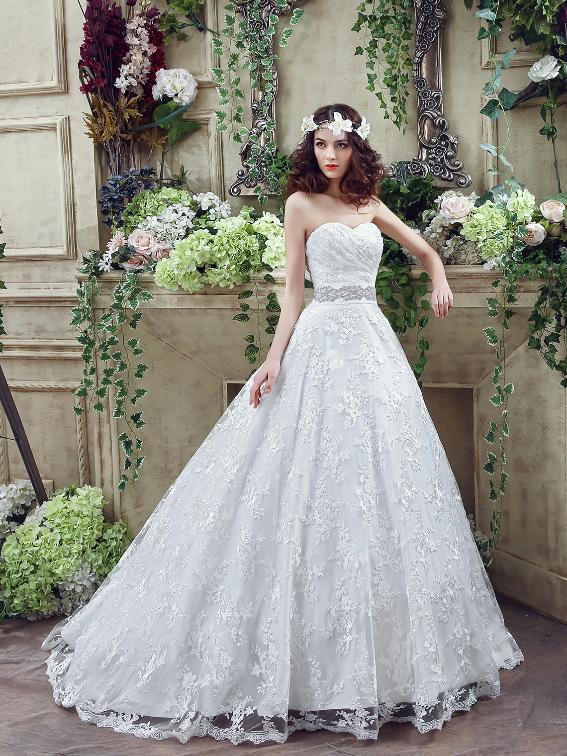 Ball Gown Engagement Elegant Wedding Dress Lace Sequin with Appliques