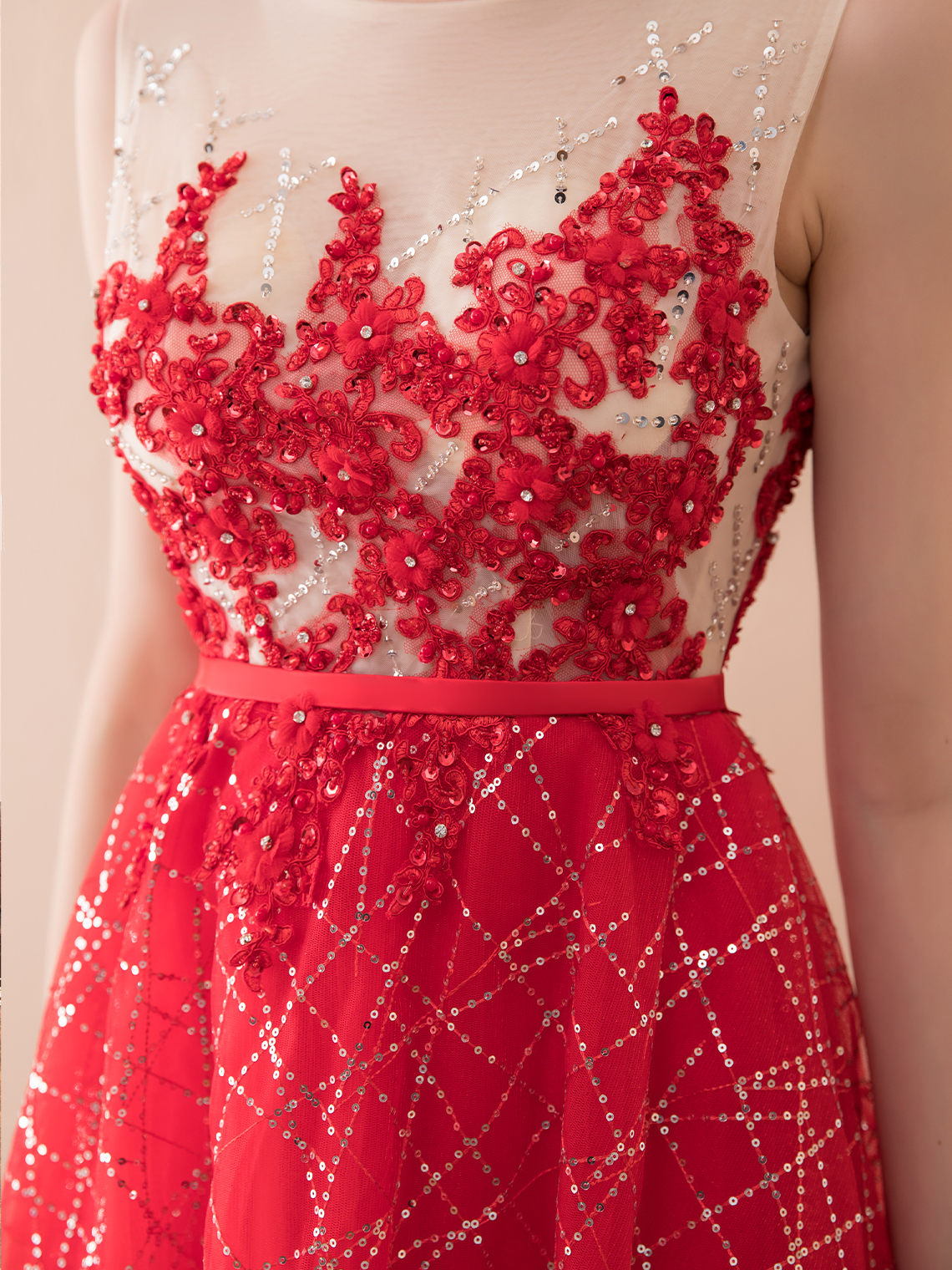 A-Line/Princess Formal Elegant Prom Dress Tulle with Sequin Appliques