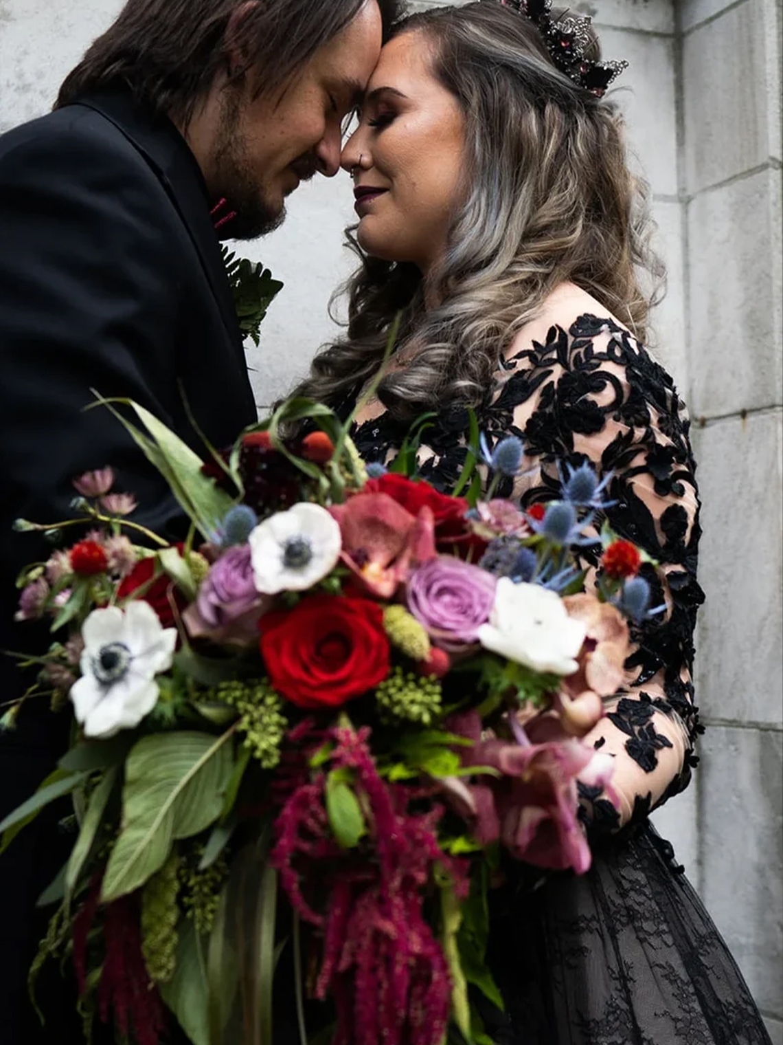  A-Line Modern Gothic Boho Lace Black Wedding Dress Vintage Unique