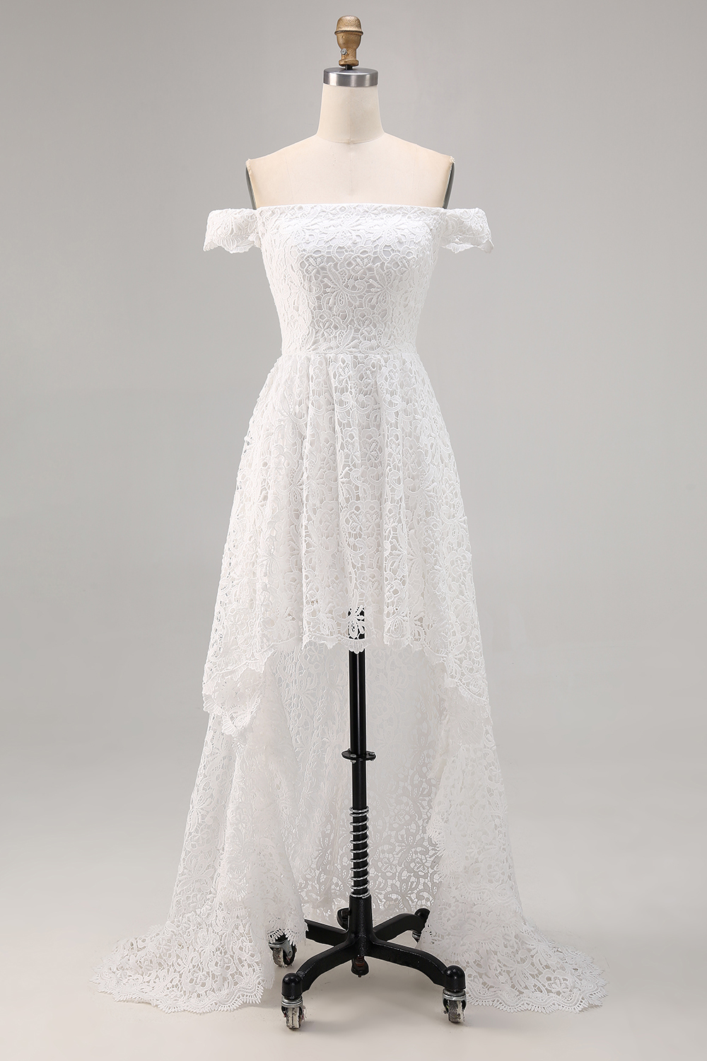 White Lace High-Low Off The Shoulder A Line Boho Maxi Dress, image 4