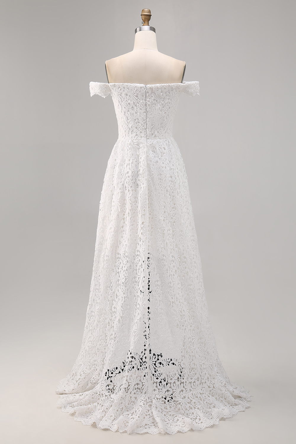 White Lace High-Low Off The Shoulder A Line Boho Maxi Dress, image 5