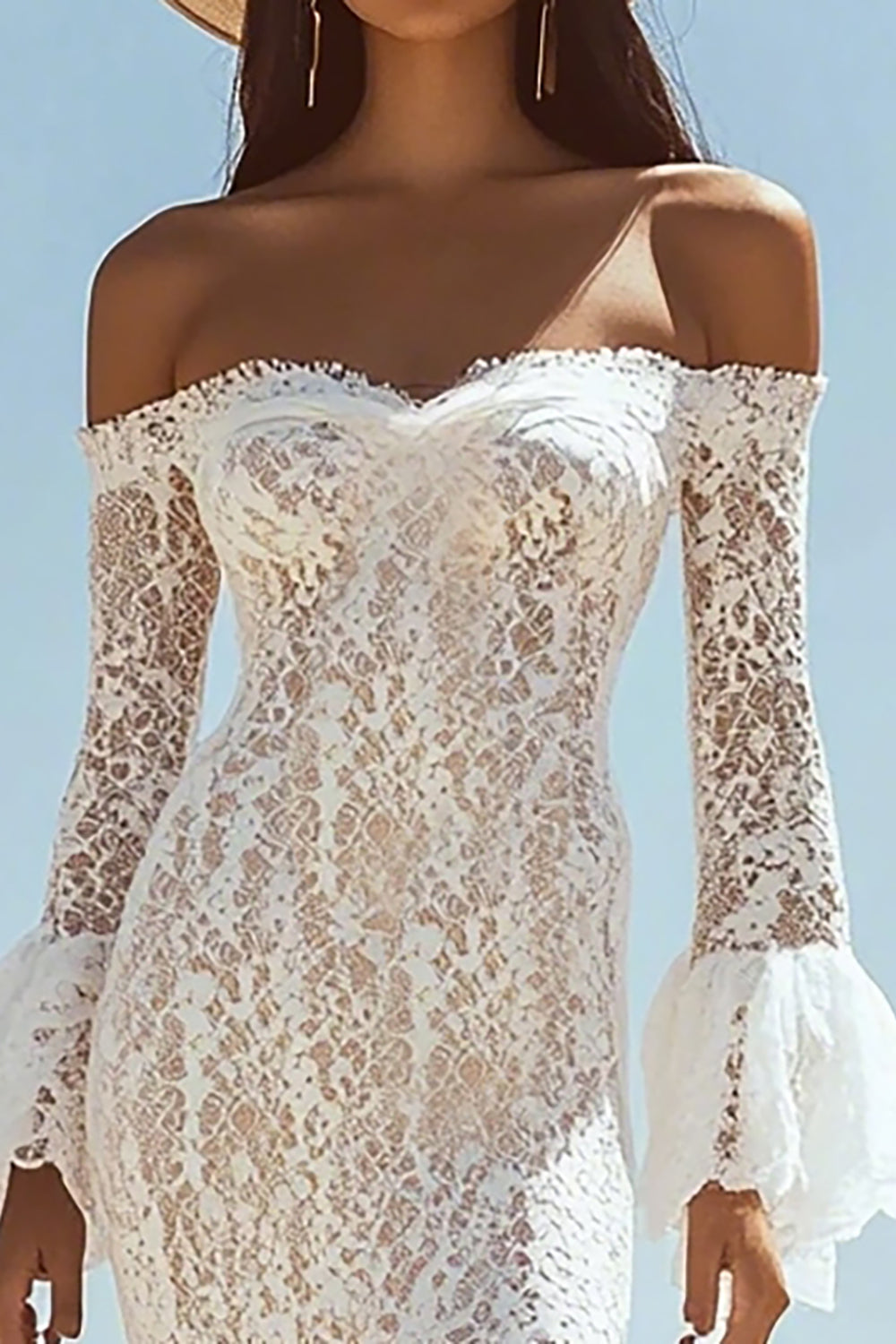 White Lace Mermaid Off The Shoulder Boho Maxi Dress, image 2