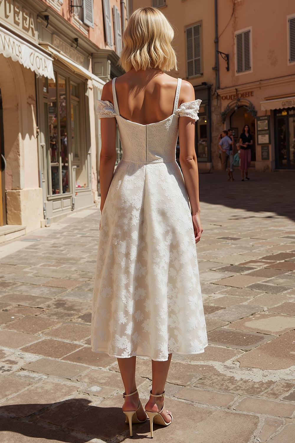 Floral Ivory A-Line Cold Shoulder Long Engagement Dresses Wedding Dresses