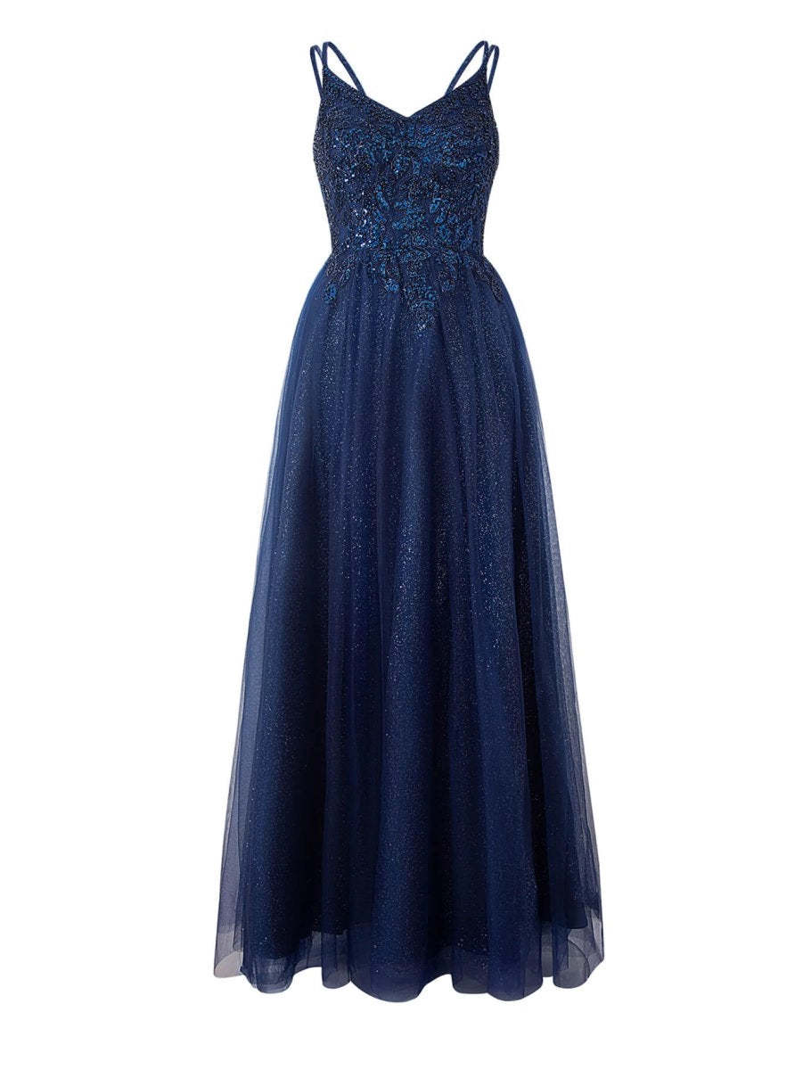 Yellow A-line Floor Length Glitter Tulle Prom Dresses Evening Dresses