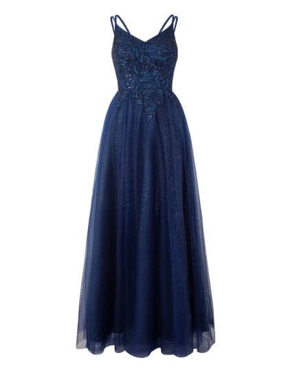 Yellow A-line Floor Length Glitter Tulle Prom Dresses Evening Dresses