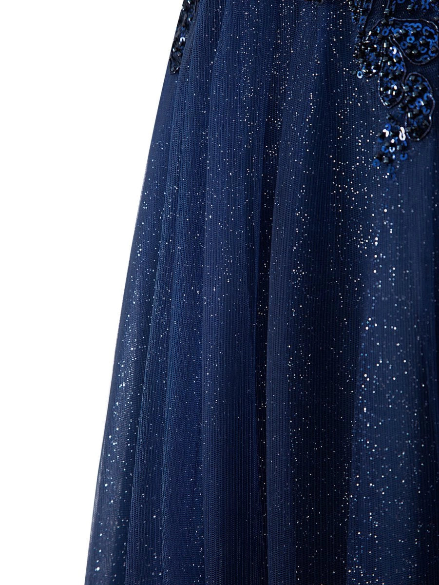 Yellow A-line Floor Length Glitter Tulle Prom Dresses Evening Dresses