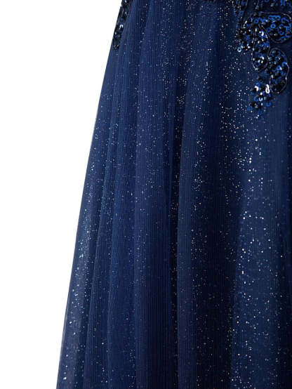 Yellow A-line Floor Length Glitter Tulle Prom Dresses Evening Dresses