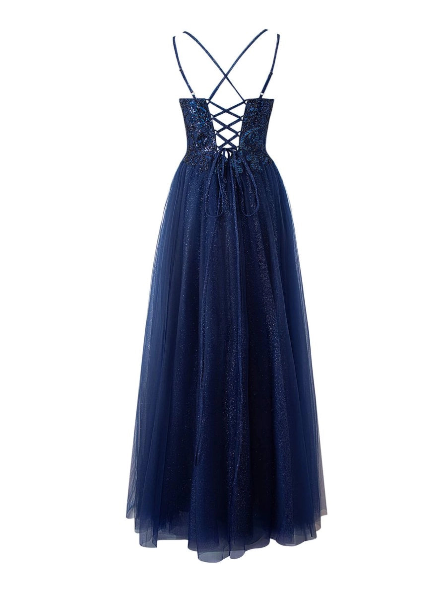 Yellow A-line Floor Length Glitter Tulle Prom Dresses Evening Dresses