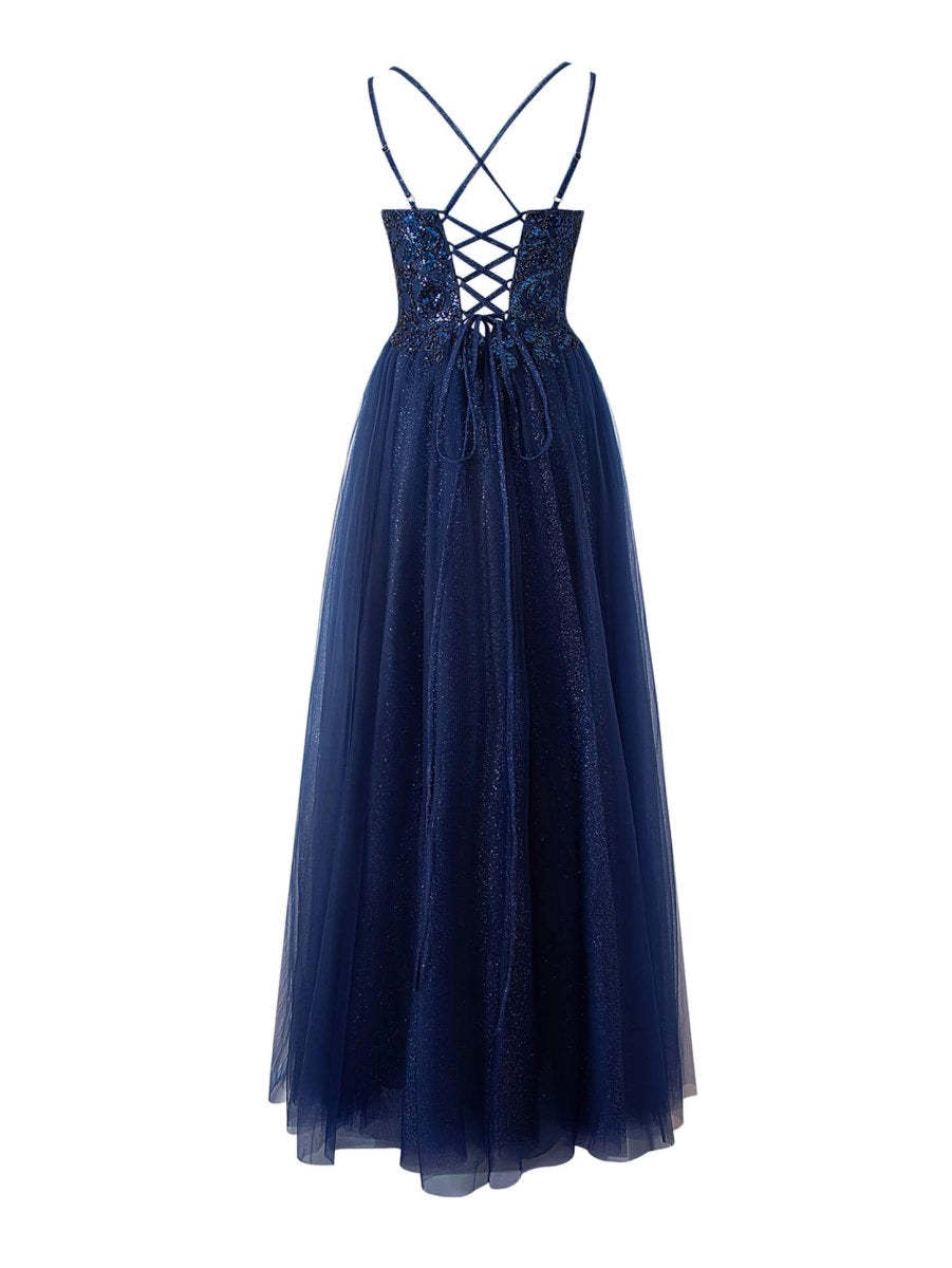 Yellow A-line Floor Length Glitter Tulle Prom Dresses Evening Dresses