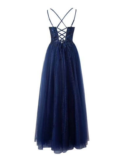 Yellow A-line Floor Length Glitter Tulle Prom Dresses Evening Dresses