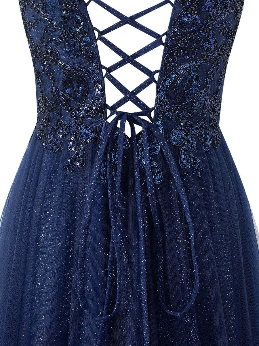 Yellow A-line Floor Length Glitter Tulle Prom Dresses Evening Dresses
