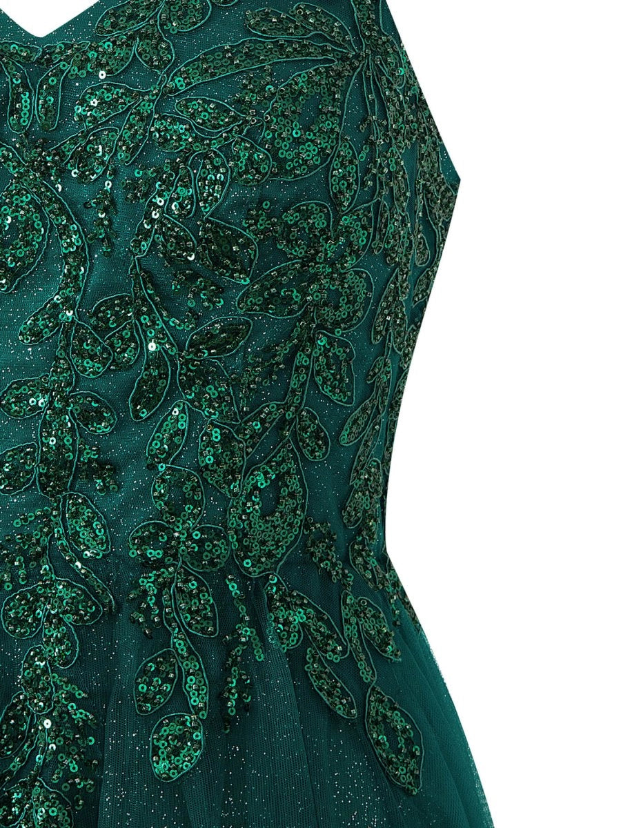 Yellow A-line Floor Length Glitter Tulle Prom Dresses Evening Dresses
