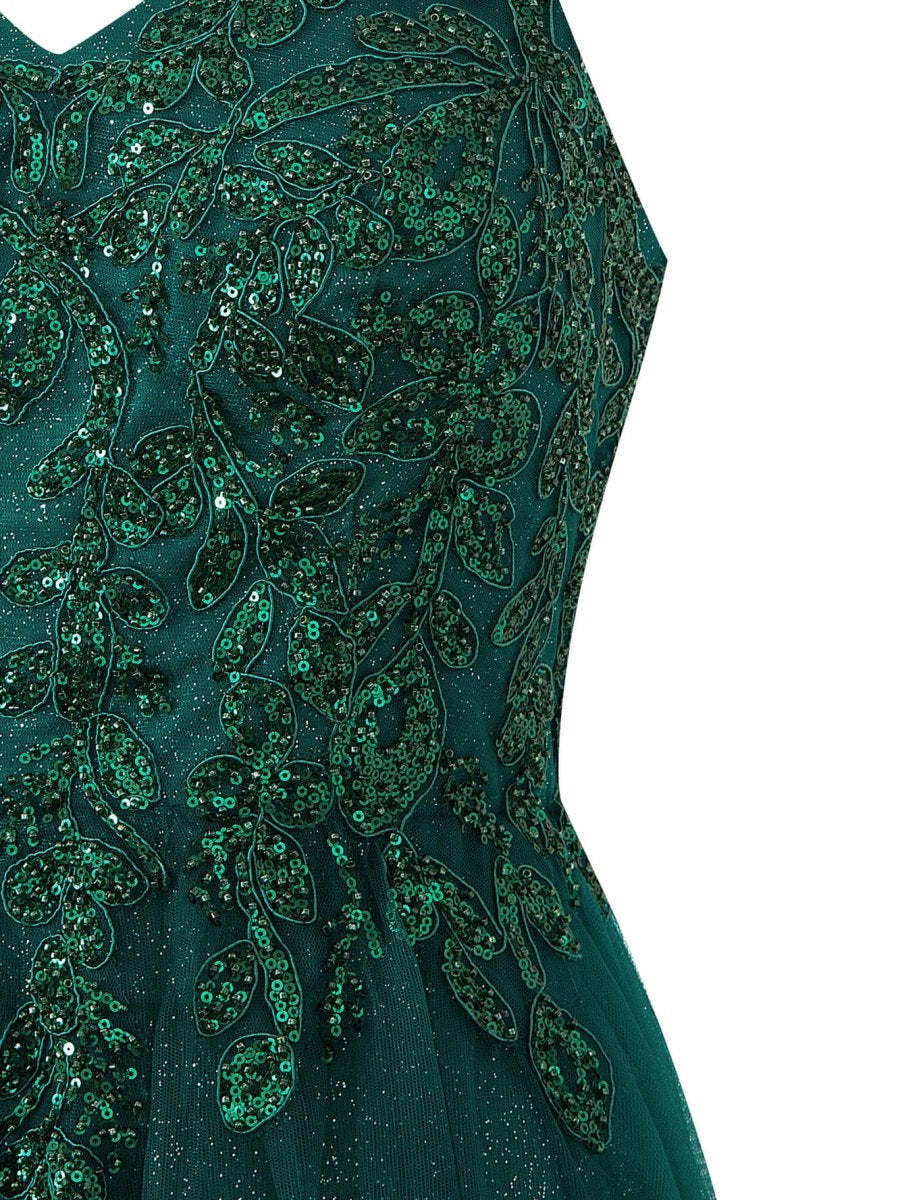 Yellow A-line Floor Length Glitter Tulle Prom Dresses Evening Dresses